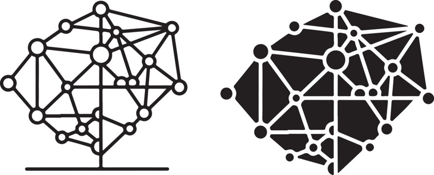 Abstract geometric network tree node diagrams representing digital connectivity and complex data structure systems on transparent background