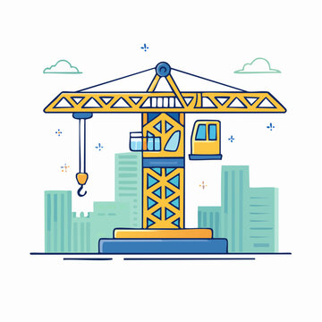 Cartoon Tower Crane Construction Site Illustration
