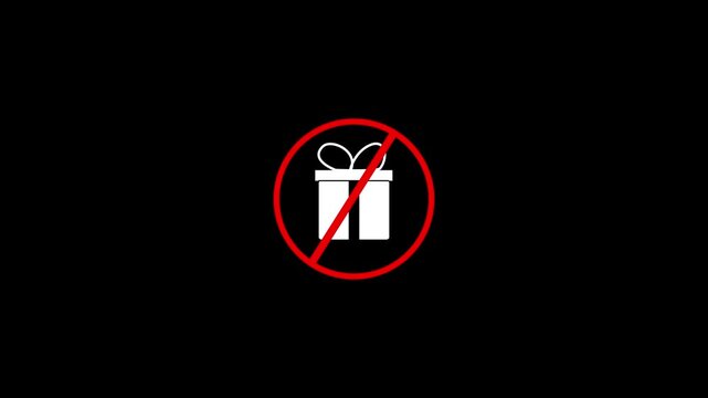 Corporate anti bribery compliance icon with forbidden gift box symbol on black background 4k video animation.