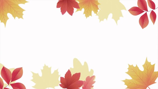 Decorative border design featuring vibrant red and yellow autumn maple leaves framing a clean white background space.