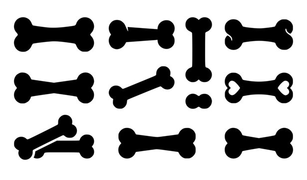 Minimal dog bone silhouette vector set isolated on white background
