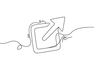 Obraz premium External link icon with an arrow pointing up and out of a square drawn with a single continuous line