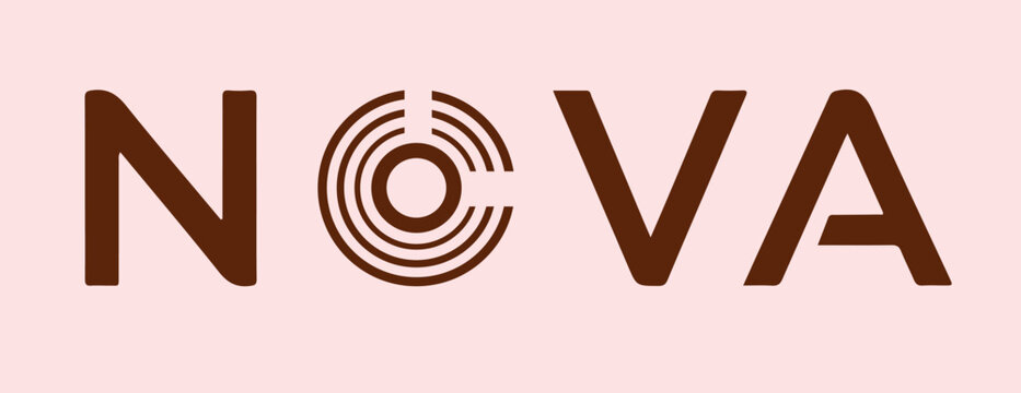 Modern typographic logo design featuring the word nova with a stylized circular letter o isolated on transparent background