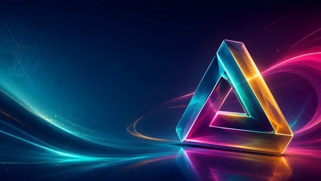 Futuristic Penrose Triangle Background with Neon Glow and Copy Space