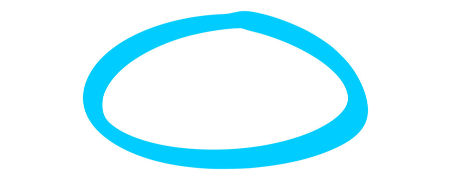 Bright blue hand drawn crayon oval circle mark template on white background. Highlight border highlight element for creative text frames, correction marks, and modern graphic layouts.