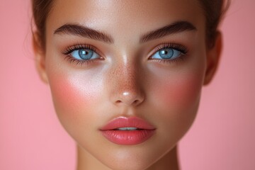 Fototapeta premium Makeup transformation design showing before-and-after looks in a minimalist layout format