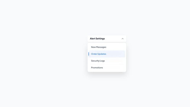 Alert Settings Dropdown Menu User Interface Animation with Selection Highlight