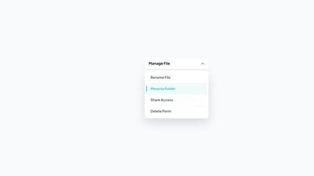 Manage File Dropdown Menu User Interface Animation with Folder Option Selection