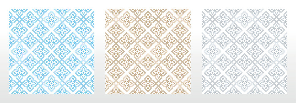 Collection of flower geometric patterns. Seamless vector backgrounds. Colored ornaments. Ornament for fabric, wallpaper, packaging. Decorative prints