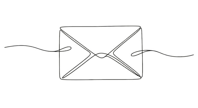 Simple line art envelope with string isolated on transparent background, Vector
