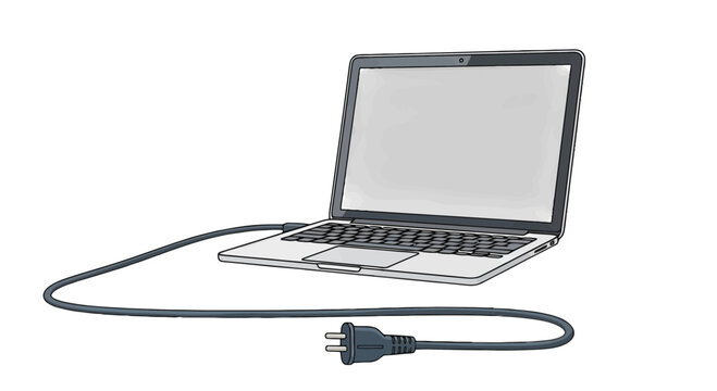 Laptop with usb cable isolated on transparent background, Vector