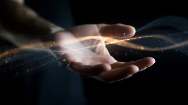 Hands holding creatine monohydrate powder in a dark space