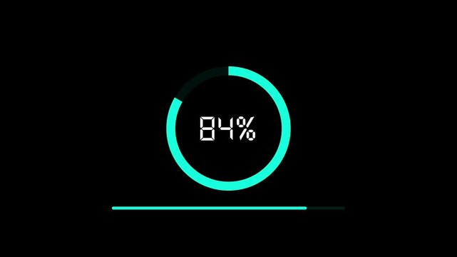 Fifty percent progress bar with circular indicator. Progress bar symbol for system data status. Digital progress bar animation for technology interface.