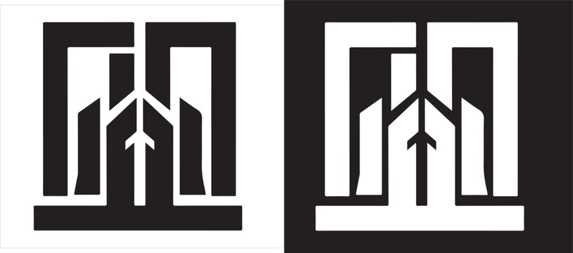 Minimalist architectural monogram logo featuring geometric skyscrapers and upward arrow elements displayed on transparent background