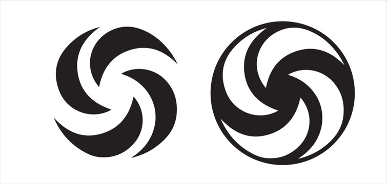 Minimalist black circular vortex symbols featuring geometric swirling patterns and abstract graphic design elements on transparent background