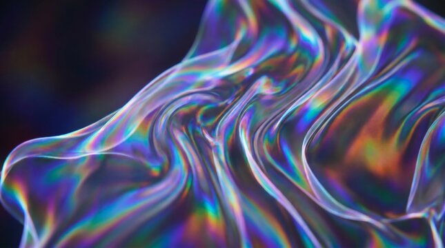 Holographic lava flows with iridescent colors and dark background