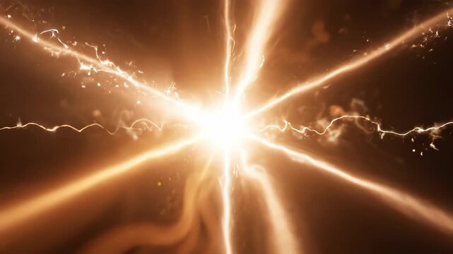 Glowing energy burst with lightning rays and sparks exploding on dark background for cinematic intro