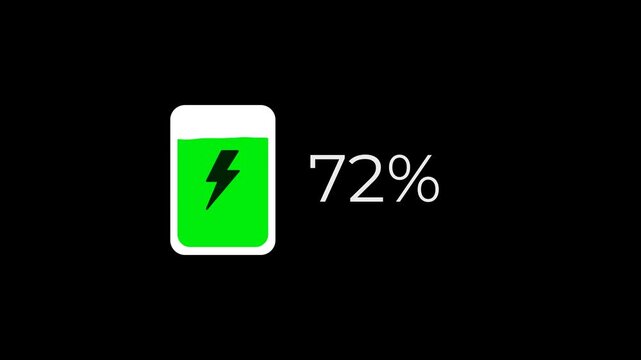 Mobile phone battery fast charging animation with alpha channel, abstract low battery charg status indicator animation , digital battery charge 4k animation.