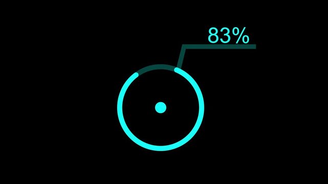 Cyan circular progress bar with 49 percent label. Cyan progress bar symbol for system data. Digital cyan progress bar animation for technology.