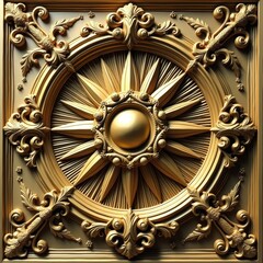 Obraz premium Ornate square metal ceiling tile with detailed vintage relief carvings and a central star pattern in bronze and green tones for architectural interior design