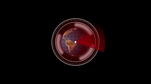 Futuristic radar targeting earth globe scan. Radar targeting symbol for global surveillance. Digital radar targeting animation for world security.