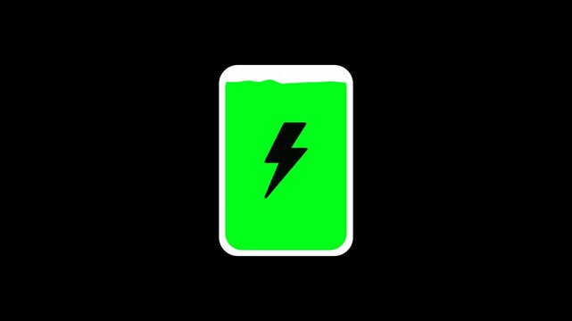 Mobile phone battery fast charging animation with alpha channel, abstract low battery charg status indicator animation , digital battery charge 4k animation.