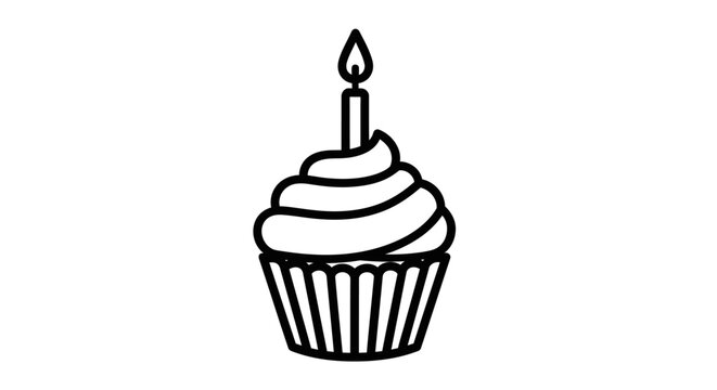 Minimalist Birthday Cupcake with Candle Vector Icon
