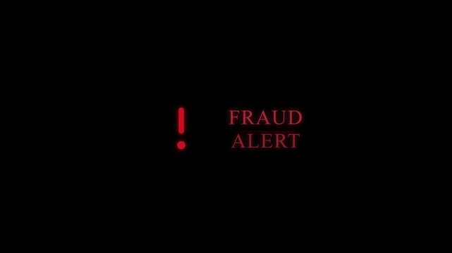 Red fraud alert warning message on dark background