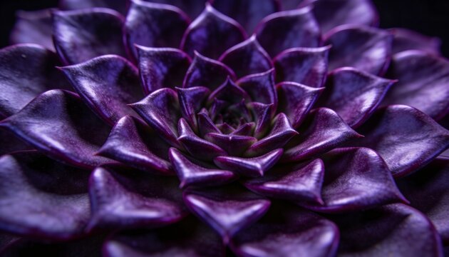 Filling frame, purple succulent rosette displaying glossy fleshy leaves and central meristem