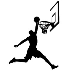 silhouette of a female basketball player slam dunk, scoring the ball to the net.vector illustration eps 10 © Pilangenceng art
