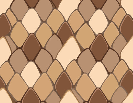 Flat seamless vector background of snake skin reptile pattern, luxury beige and brown