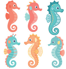 Seahorse Illustration Pack with Cute Marine Life Collection and Cartoon Style Ocean Animal Designs for Aquarium and Educational Projects © MuhammadUmar