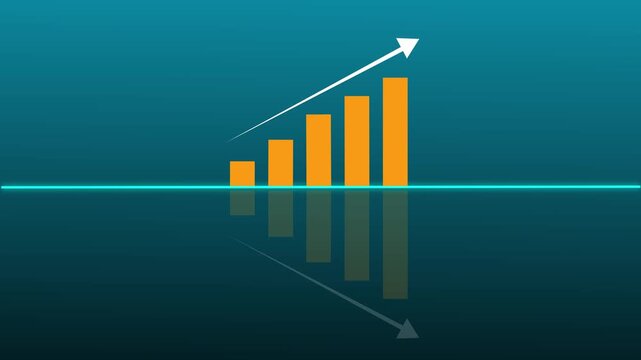 Orange bar graph with upward arrow. Financial success symbol for business growth. Digital bar graph animation for data statistics.