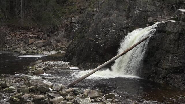 Log in a waterfall