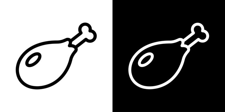 Meat drumstick icon concept in flat black and white style on clean background vector illustration design.