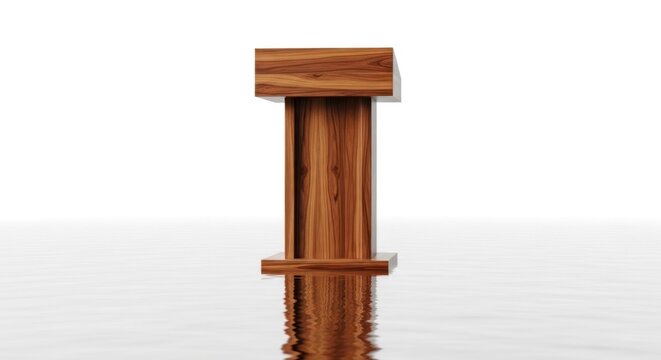 Wooden podium reflecting on water, public speaking, presentation, lecture, speech stand
