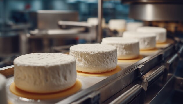 Traditional European Dairy Food Production Using Forming Machine For Making Cow Cheese Such As White Feta And Mozzarella In Industrial Factory.