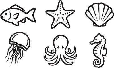 Sea creatures including fish and shell. © Riazul