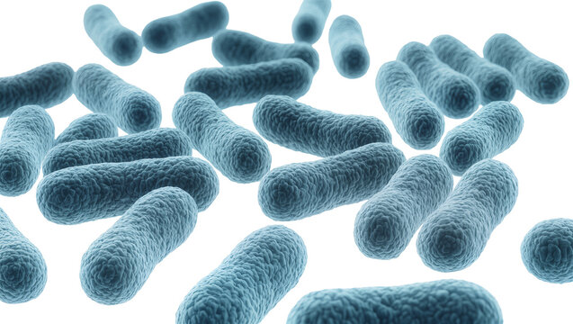 Microscopic blue bacillus bacteria, isolated on transparent background