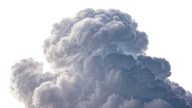 Massive cumulonimbus cloud formation detailed texture, isolated on transparent background
