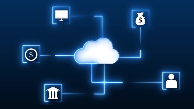 Cloud computing fintech network with connected icons