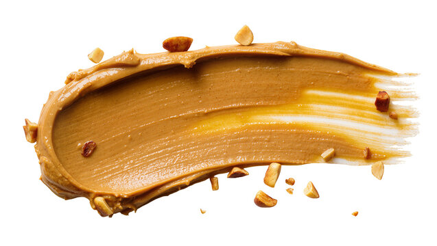 Creamy peanut butter swirl with crunchy peanut pieces, isolated on transparent background