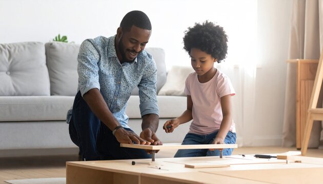 Father and Daughter Building Model Together.