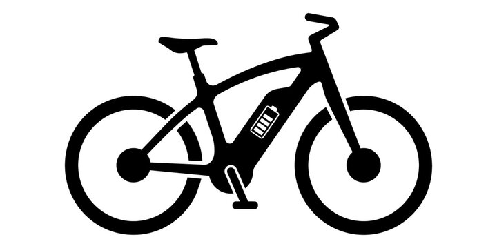 Electric mountain bike silhouette with lightning bolt charging icon
