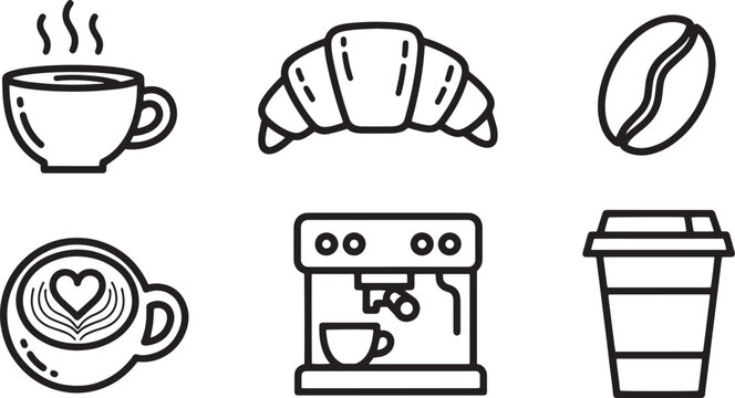 Coffee and pastry line icons set.
