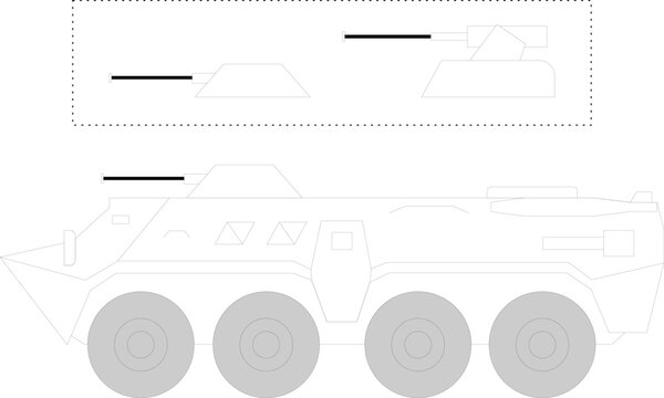 Wheeled armored personnel carrier 8x8 vector line art schematic