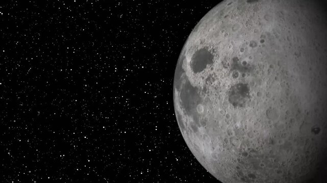 Detailed moon surface against starry night sky. Moon surface symbol for lunar exploration and space. Digital moon surface animation for planetary science.