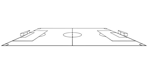 Top view outline of soccer field with goals center circle penalty areas and corner markings isolated on light background for sports strategy and football design projects, Perspective view of soccer  © MSTROUJATOUS