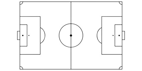 Top view outline of soccer field with goals center circle penalty areas and corner markings isolated on light background for sports strategy and football design projects, Perspective view of soccer  © MSTROUJATOUS