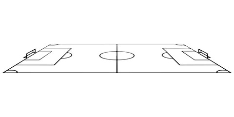 Top view outline of soccer field with goals center circle penalty areas and corner markings isolated on light background for sports strategy and football design projects, Perspective view of soccer  © MSTROUJATOUS